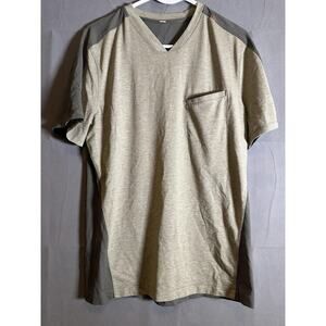 Lululemon Shirt Mens Large Gray Short Sleeve V Neck Lightweight Athletic Pocket
